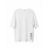Unisex Bisiklet Yaka Baskılı Oversize T-Shirt - Beyaz