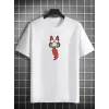 Unisex Bisiklet Yaka Baskılı Oversize T-Shirt - Beyaz