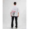 Unisex Bisiklet Yaka Baskılı Oversize T-Shirt - Beyaz