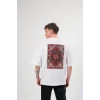 Unisex Bisiklet Yaka Baskılı Oversize T-Shirt - Beyaz