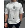 Unisex Bisiklet Yaka Baskılı Oversize T-Shirt - Beyaz