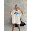 Unisex Bisiklet Yaka Baskılı Oversize T-Shirt - Beyaz