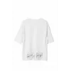 Unisex Bisiklet Yaka Baskılı Oversize T-Shirt - Beyaz