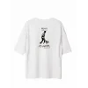 Unisex Bisiklet Yaka Baskılı Oversize T-Shirt - Beyaz
