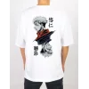 Unisex Bisiklet Yaka Baskılı Oversize T-Shirt - Beyaz