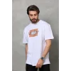 Unisex Bisiklet Yaka Baskılı Oversize T-Shirt - Beyaz