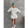 Unisex Bisiklet Yaka Baskılı Oversize T-Shirt - Beyaz