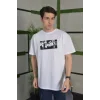 Unisex Bisiklet Yaka Baskılı Oversize T-Shirt - Beyaz