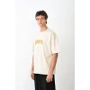 Unisex Bisiklet Yaka Baskılı Oversize T-Shirt - Beyaz
