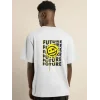 Unisex Bisiklet Yaka Baskılı Oversize T-Shirt - Beyaz