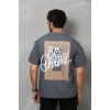Unisex Bisiklet Yaka Baskılı Oversize T-Shirt - Füme