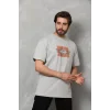 Unisex Bisiklet Yaka Baskılı Oversize T-Shirt - Gri