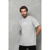 Unisex Bisiklet Yaka Baskılı Oversize T-Shirt - Gri