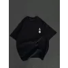 Unisex Bisiklet Yaka Baskılı Oversize T-Shirt - Siyah