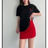 Unisex Bisiklet Yaka Baskılı Oversize T-Shirt - Siyah