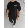 Unisex Bisiklet Yaka Baskılı Oversize T-Shirt - Siyah