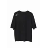 Unisex Bisiklet Yaka Baskılı Oversize T-Shirt - Siyah