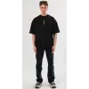 Unisex Bisiklet Yaka Baskılı Oversize T-Shirt - Siyah