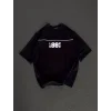Unisex Bisiklet Yaka Baskılı Oversize T-Shirt - Siyah