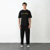 Unisex Bisiklet Yaka Baskılı Oversize T-Shirt - Siyah