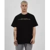 Unisex Bisiklet Yaka Baskılı Oversize T-Shirt - Siyah