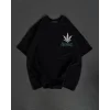 Unisex Bisiklet Yaka Baskılı Oversize T-Shirt - Siyah