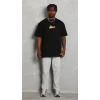 Unisex Bisiklet Yaka Baskılı Oversize T-Shirt - Siyah