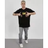 Unisex Bisiklet Yaka Baskılı Oversize T-Shirt - Siyah