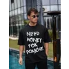 Unisex Bisiklet Yaka Baskılı Oversize T-Shirt - Siyah