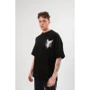 Unisex Bisiklet Yaka Baskılı Oversize T-Shirt - Siyah