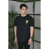 Unisex Bisiklet Yaka Baskılı Oversize T-Shirt - Siyah