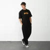 Unisex Bisiklet Yaka Baskılı Oversize T-Shirt - Siyah