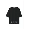 Unisex Bisiklet Yaka Baskılı Oversize T-Shirt - Siyah