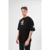 Unisex Bisiklet Yaka Baskılı Oversize T-Shirt - Siyah