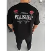Unisex Bisiklet Yaka Baskılı Oversize T-Shirt - Siyah