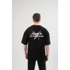 Unisex Bisiklet Yaka Baskılı Oversize T-Shirt - Siyah