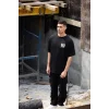 Unisex Bisiklet Yaka Baskılı Oversize T-Shirt - Siyah
