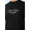 Unisex Bisiklet Yaka Baskılı Oversize T-Shirt - Siyah