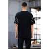 Unisex Bisiklet Yaka Baskılı Oversize T-Shirt - Siyah