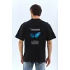 Unisex Bisiklet Yaka Baskılı Oversize T-Shirt - Siyah
