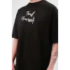 Unisex Bisiklet Yaka Baskılı Oversize T-Shirt - Siyah