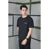 Unisex Bisiklet Yaka Baskılı Oversize T-Shirt - Siyah