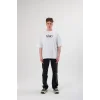 Unisex Bisiklet Yaka Baskılı Oversize T-Shirt - Siyah