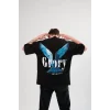 Unisex Bisiklet Yaka Baskılı Oversize T-Shirt - Siyah