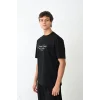 Unisex Bisiklet Yaka Baskılı Oversize T-Shirt - Siyah