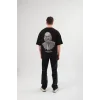 Unisex Bisiklet Yaka Baskılı Oversize T-Shirt - Siyah