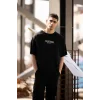 Unisex Bisiklet Yaka Baskılı Oversize T-Shirt - Siyah
