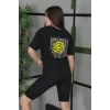 Unisex Bisiklet Yaka Baskılı Oversize T-Shirt - Siyah