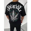 Unisex Bisiklet Yaka Baskılı Oversize T-Shirt - Siyah