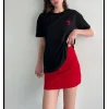 Unisex Bisiklet Yaka Baskılı Oversize T-Shirt - Siyah